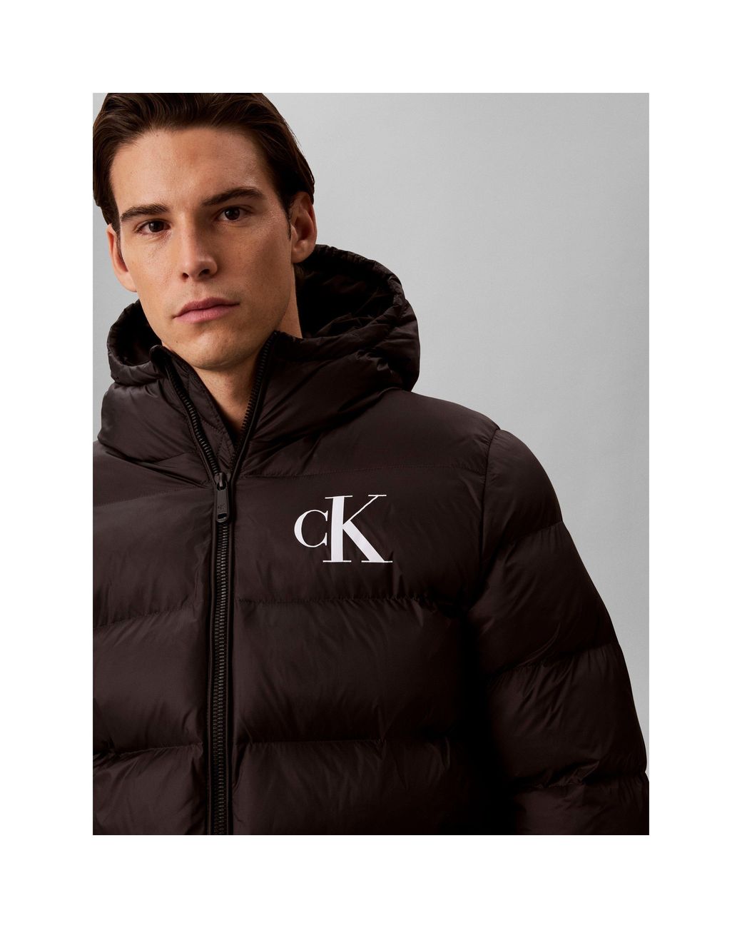 Calvin Klein Black Hooded Full-Zip Water-Resistant Short Puffer Jacket for men