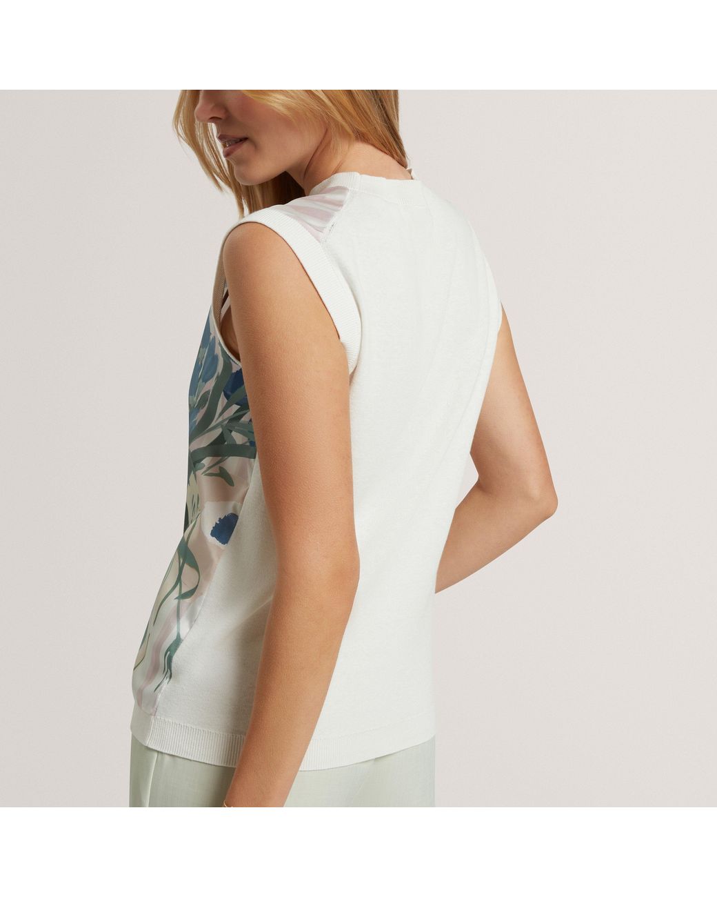 Ted Baker Blue Floral Printed Front Knit Tank Top