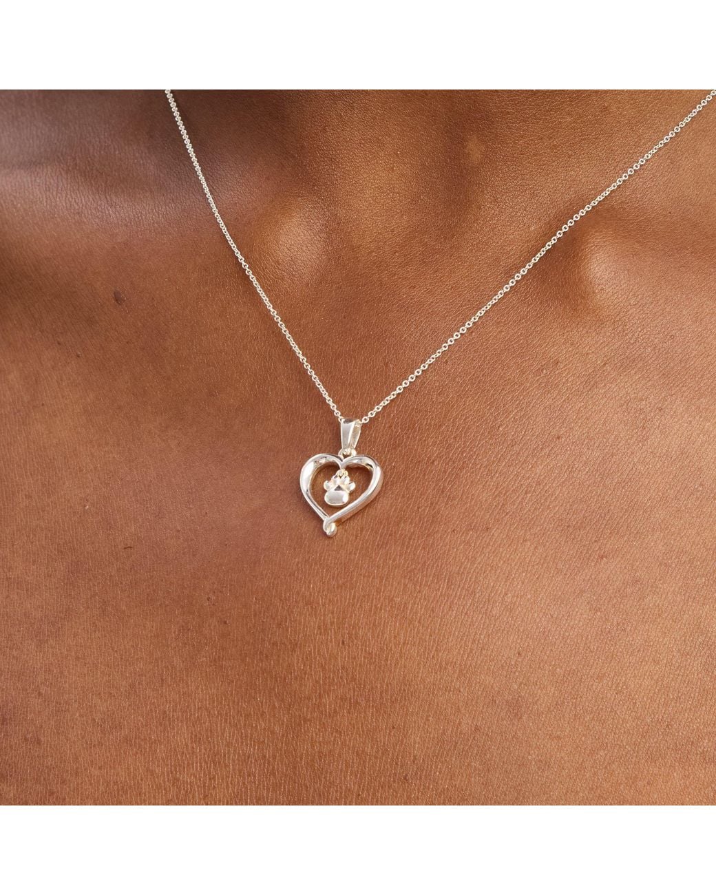 Simply Silver Metallic Sterling 925 Heart Pawprint Pendant