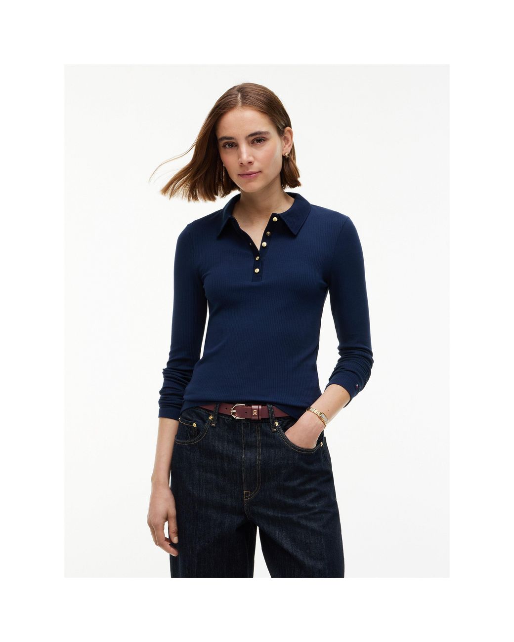 Tommy Hilfiger Blue Rib Long-Sleeve Polo Shirt