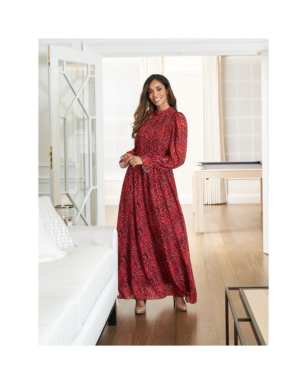 Gina Bacconi Thea Sheered Long Sleeve Dress