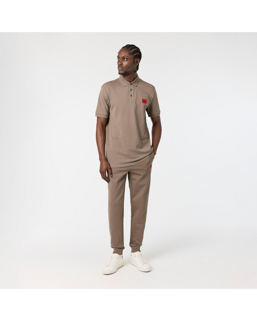 HUGO Brown Deruso Short Sleeve Polo Shirt With Logo Detail And Ribbed Collar for men