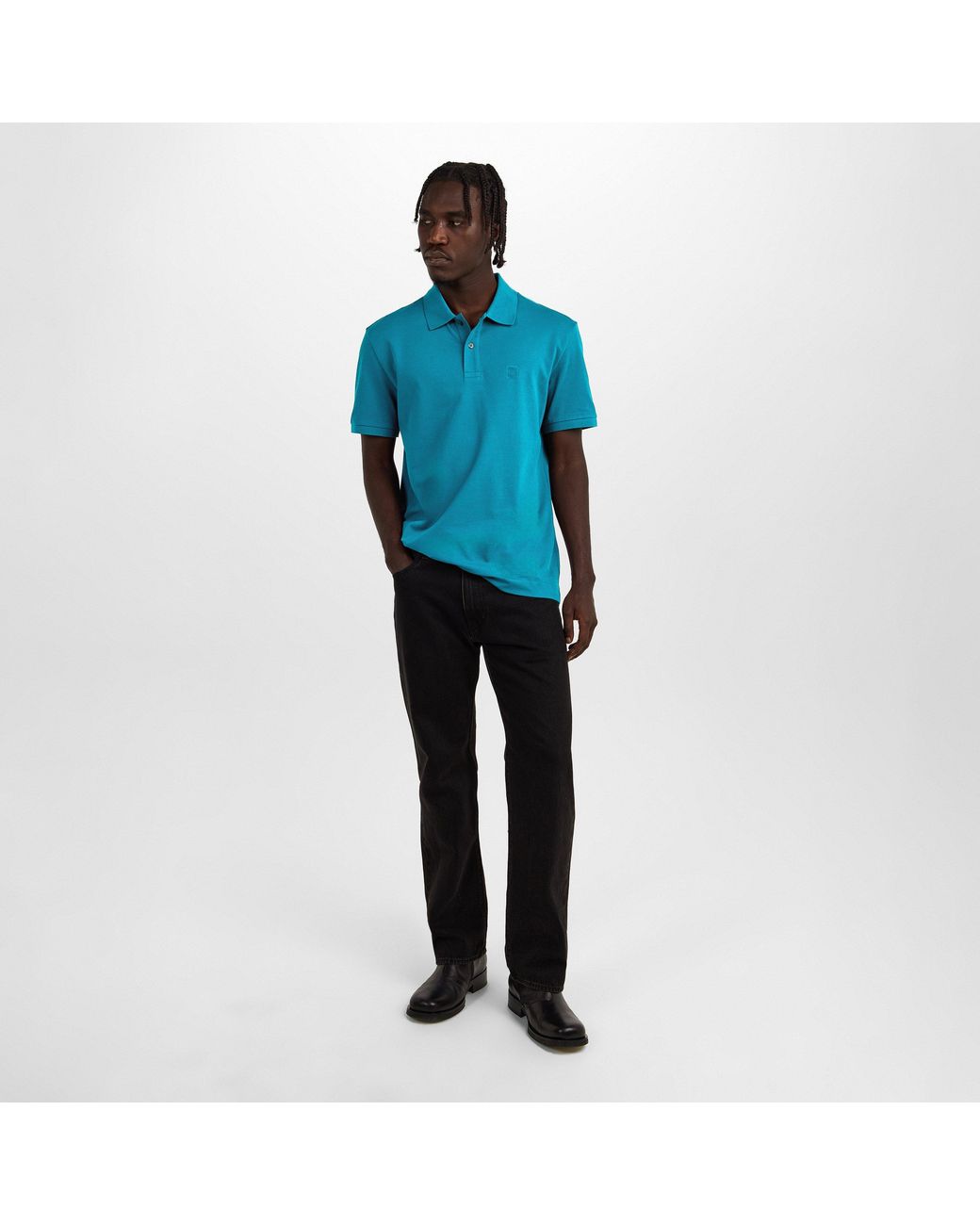 CP COMPANY METROPOLIS Blue Tipped Short Sleeve Polo Shirt for men