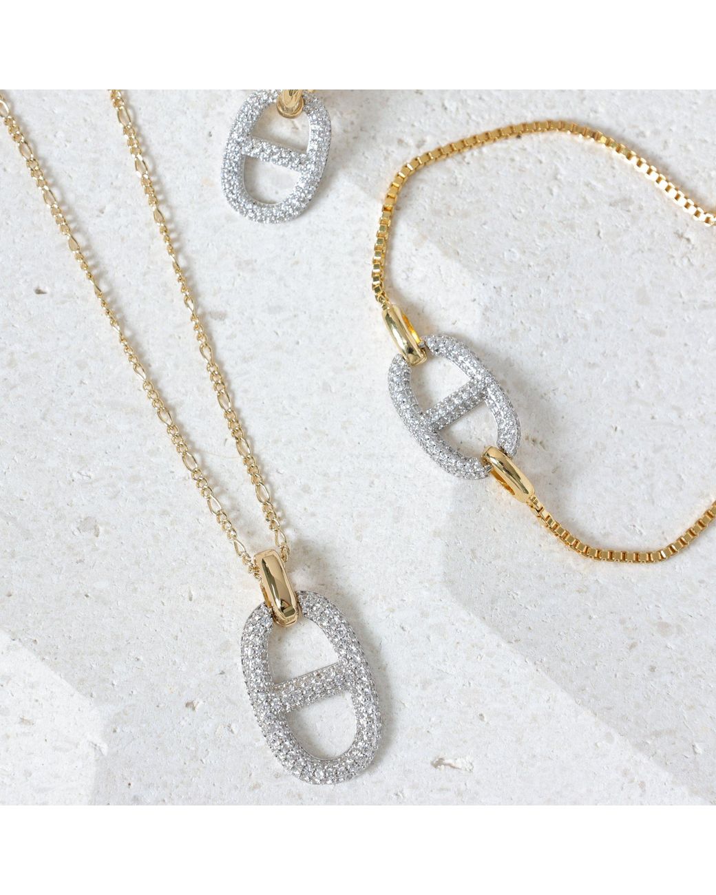Jon Richard Metallic 18K Plated Two Tone Pave Link Necklace