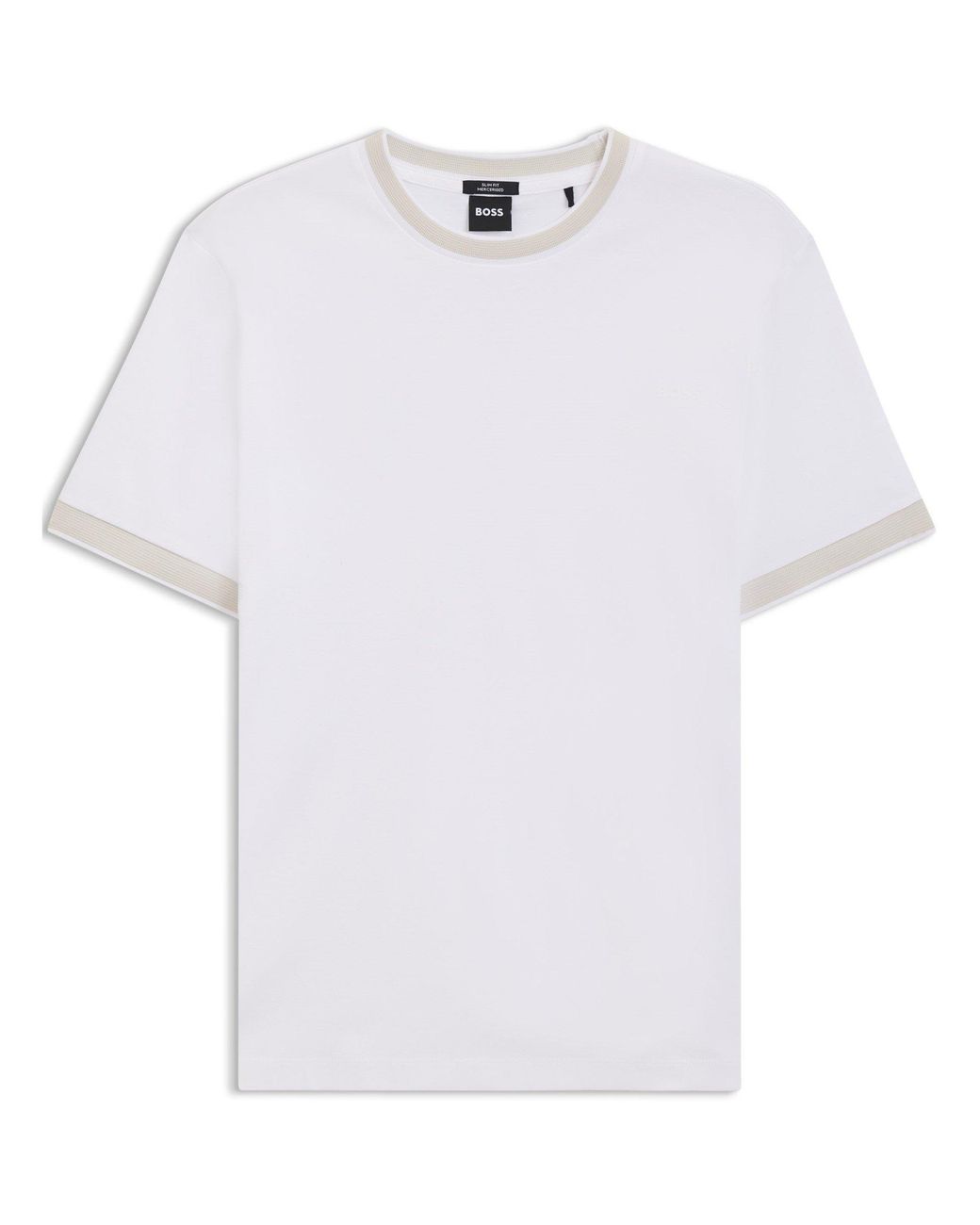 Boss White Tessler Cotton Short Sleeve Crew Neck Slim Fit T-Shirt for men