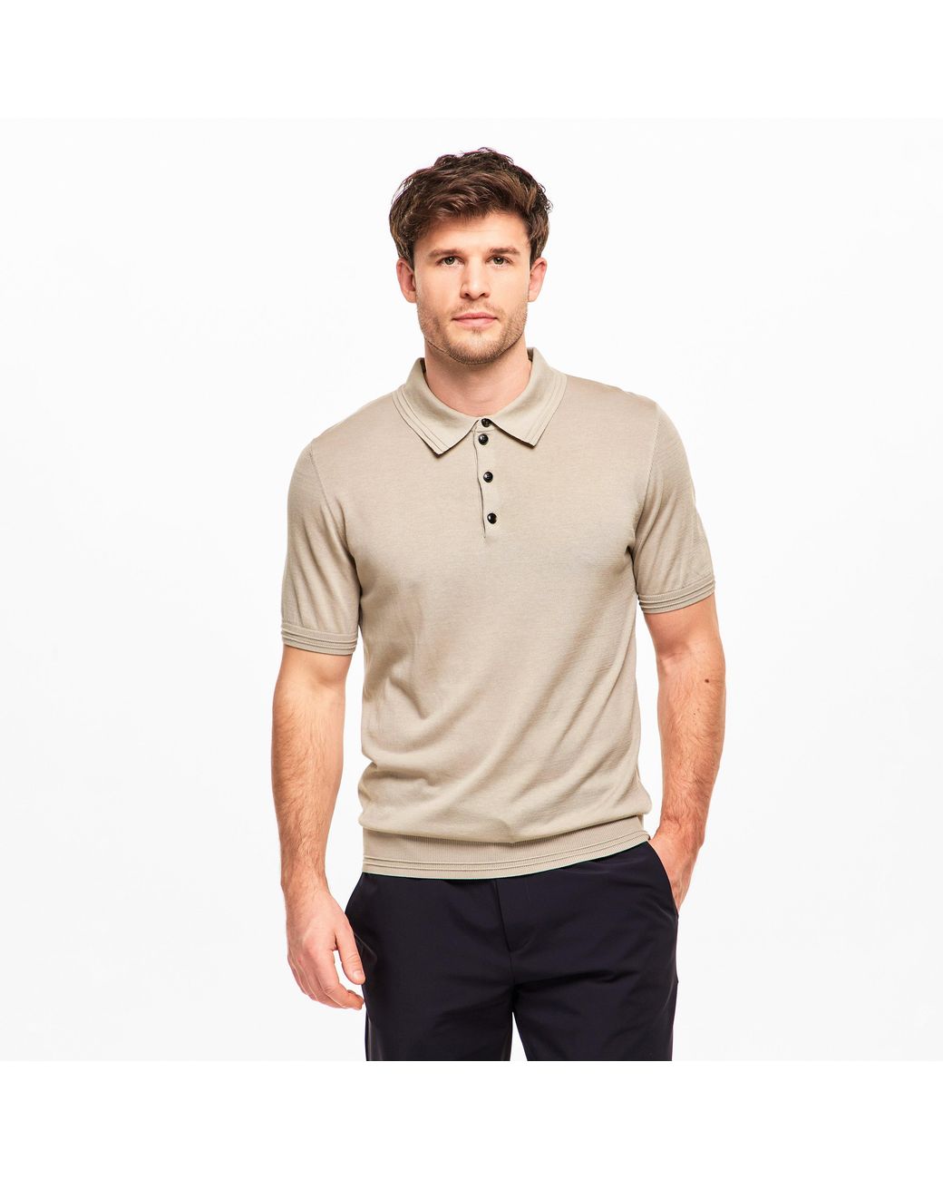 Pal Zileri Natural Button Knit Short Sleeve Polo Shirt for men