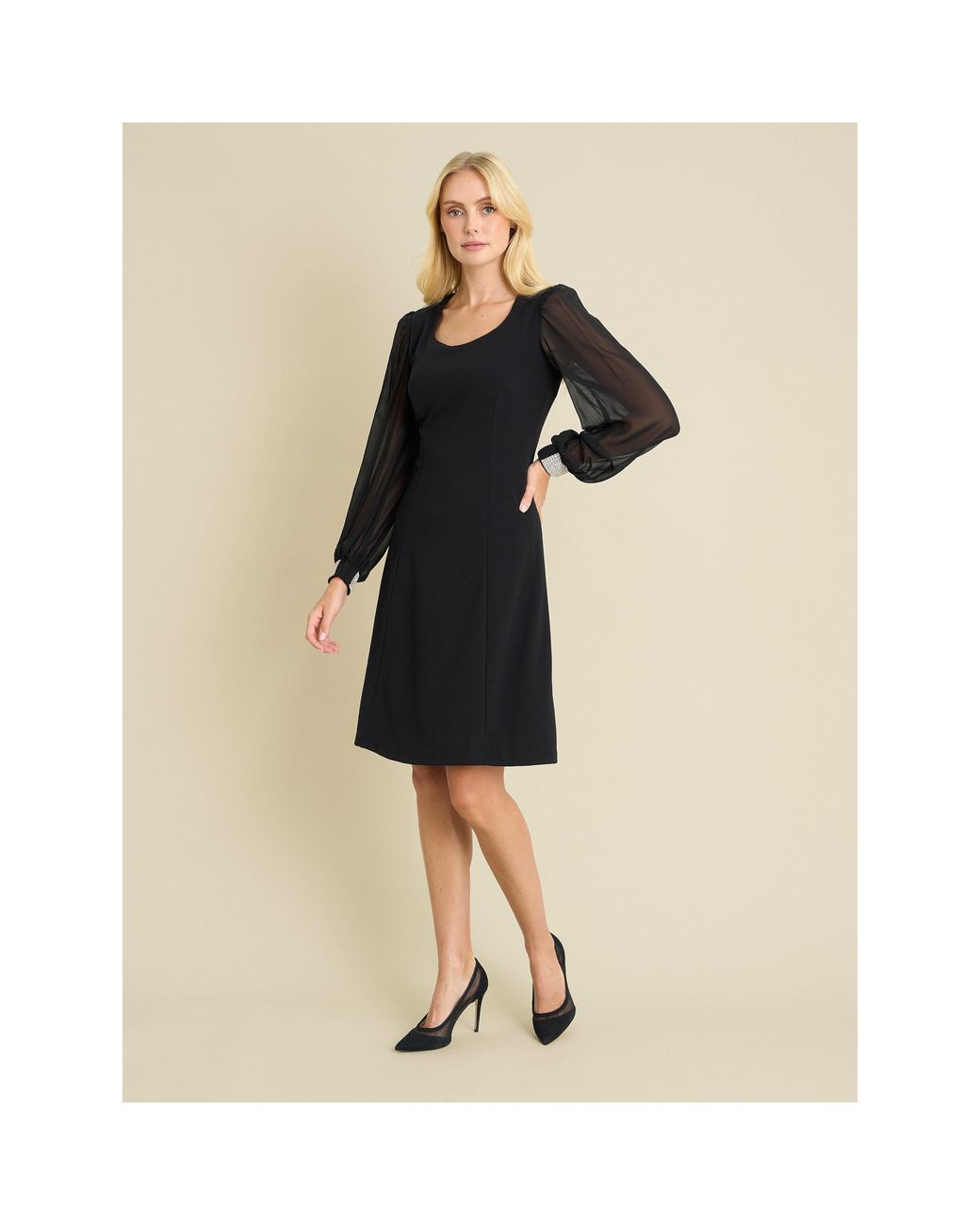 Gina Bacconi Black Trisha Dress With Sheer Baloon Sleeves