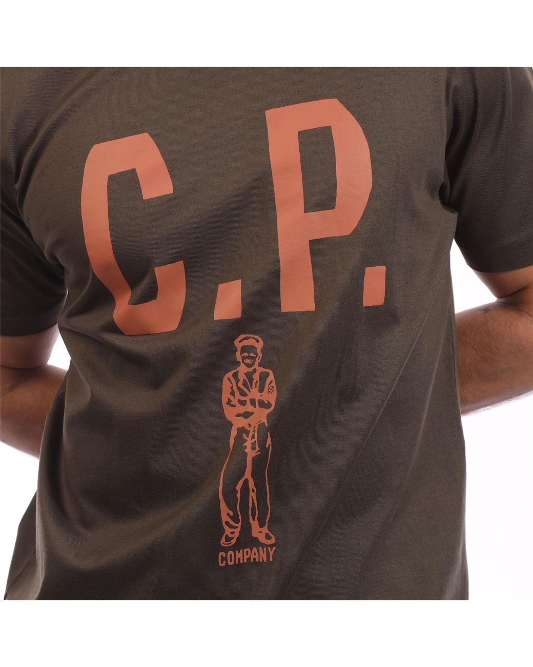 C P Company Brown Mercerized 30/2 Jersey Twisted Logo T-Shirt for men