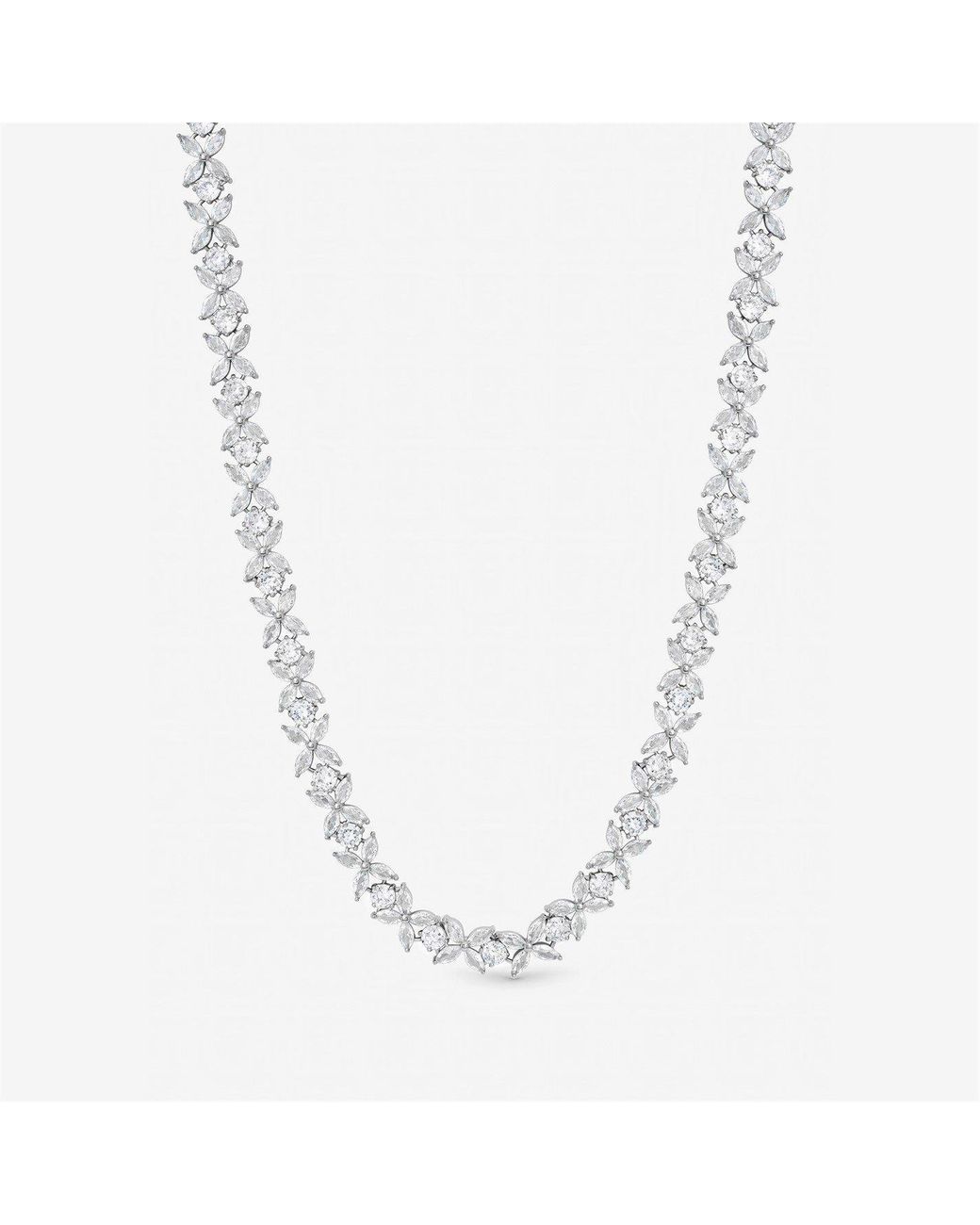 Jon Richard White Rhodium Plated Cubic Zirconia Floral Necklace