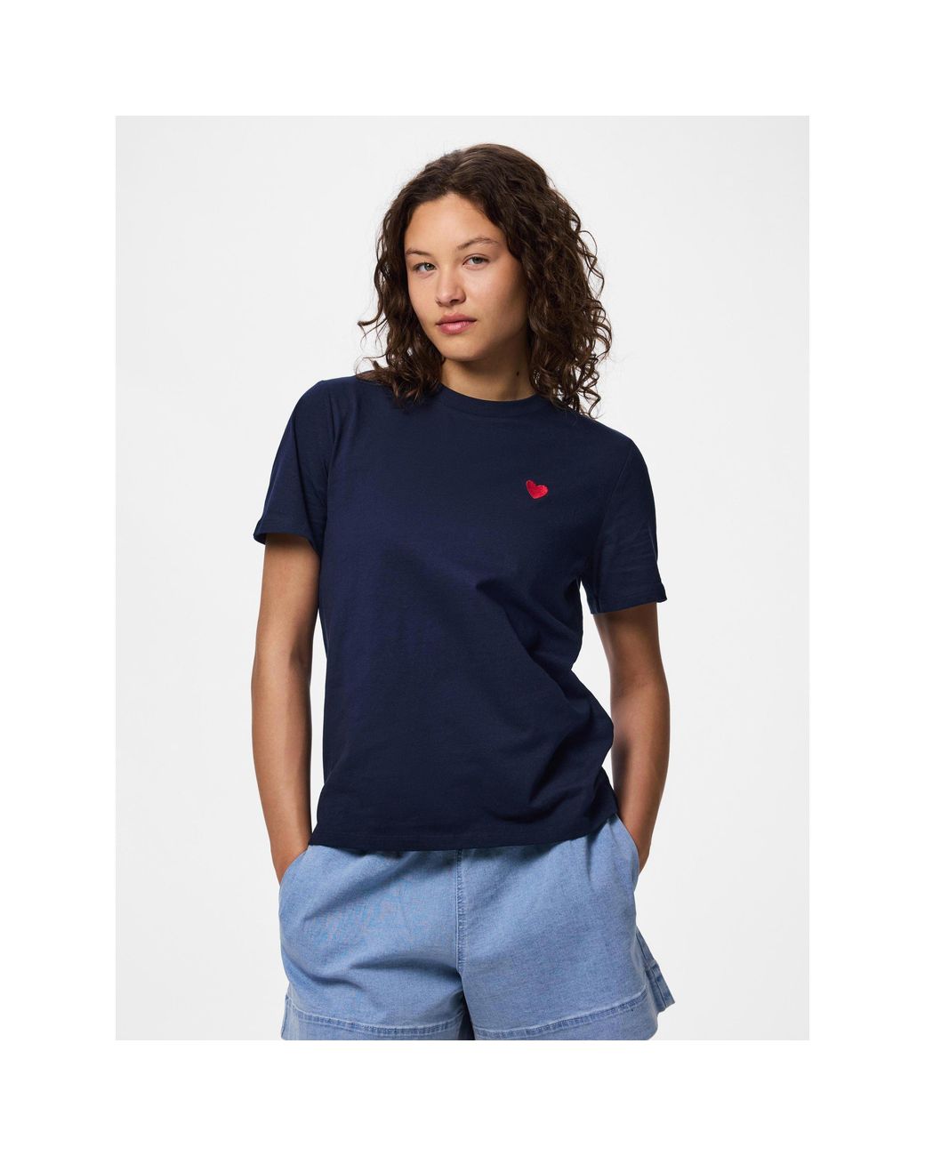 Pieces Blue Mila Heart Cotton Short-Sleeve T-Shirt