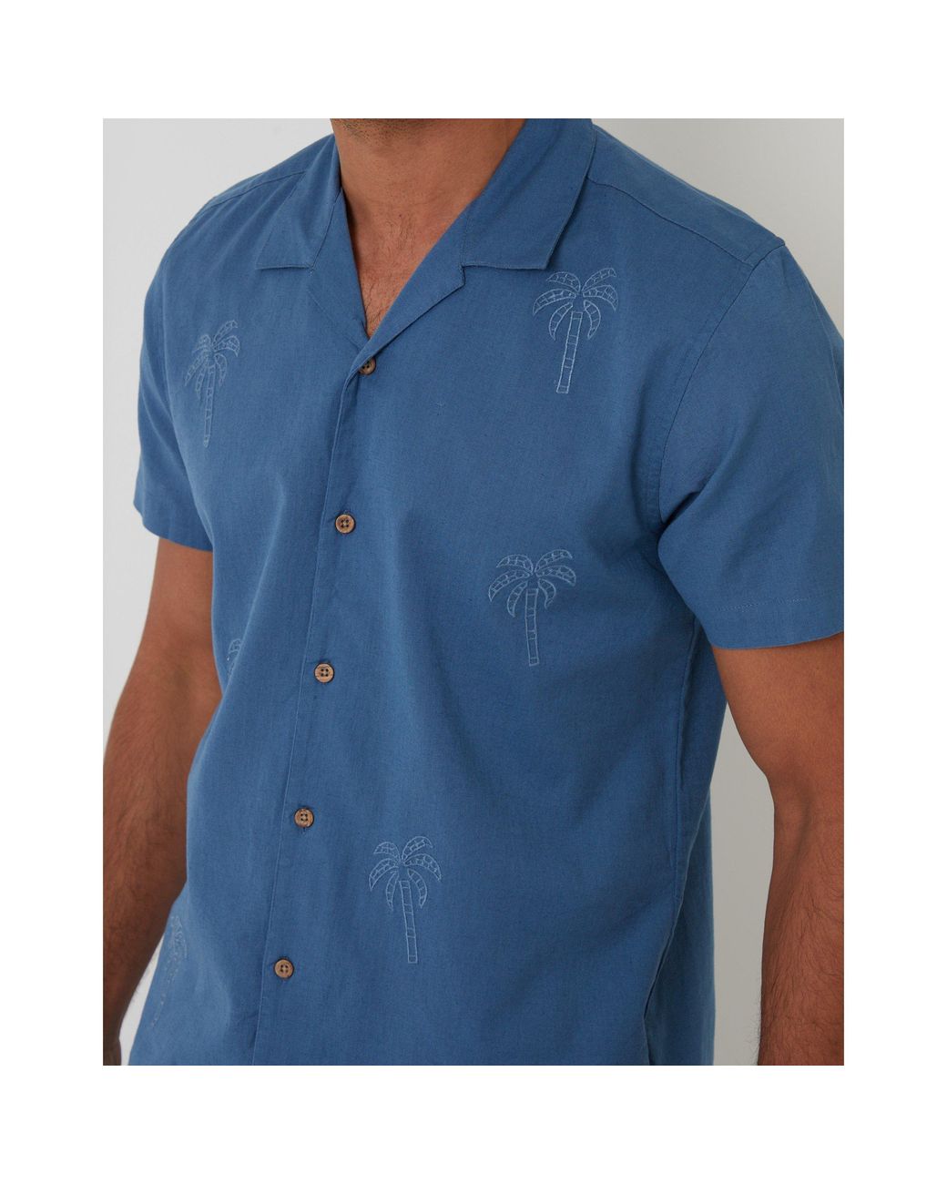 Threadbare Blue Short-Sleeve Bowling Shirt for men