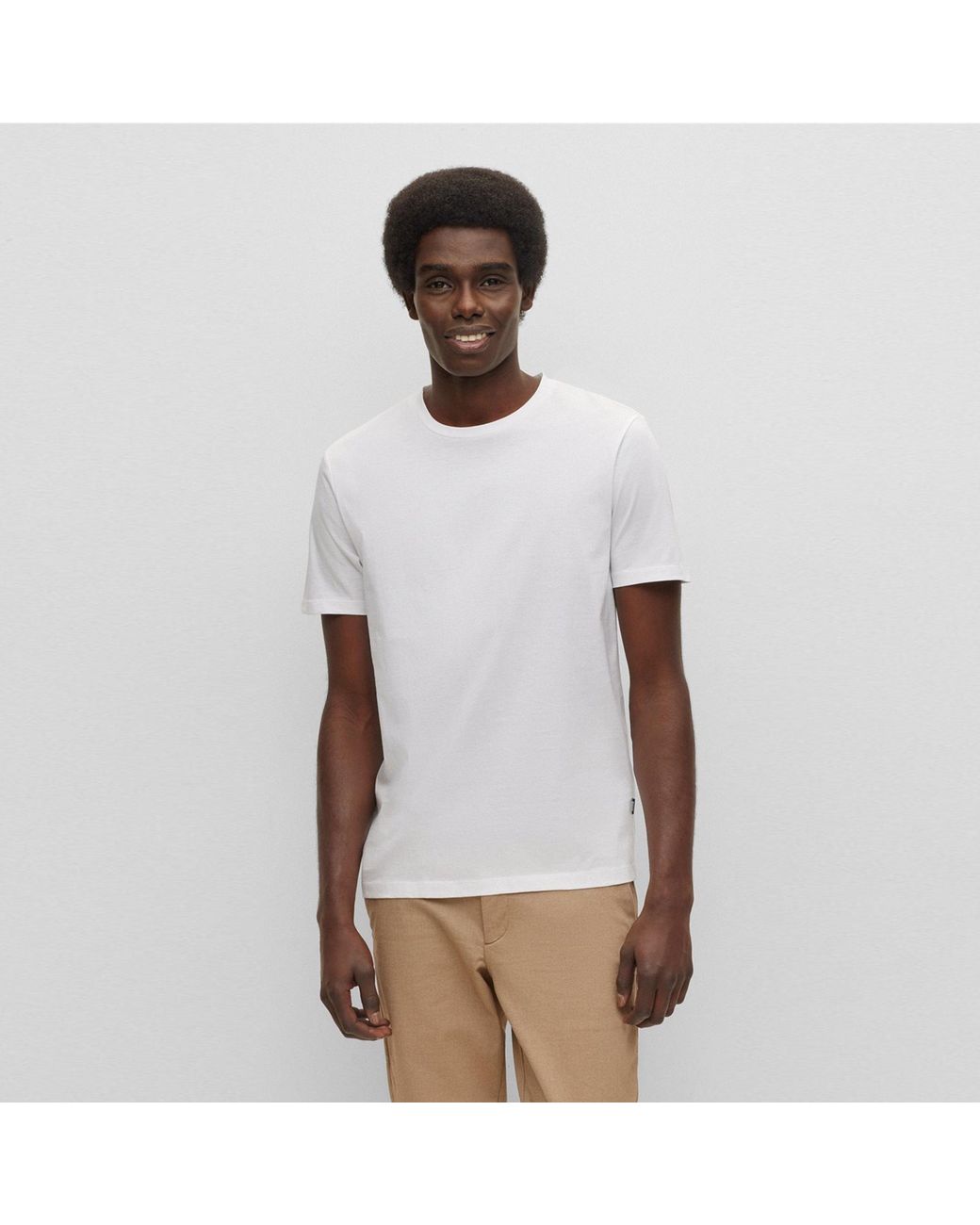 Boss White Tessler 150 Cotton Short Sleeve Slim Fit T-Shirt for men
