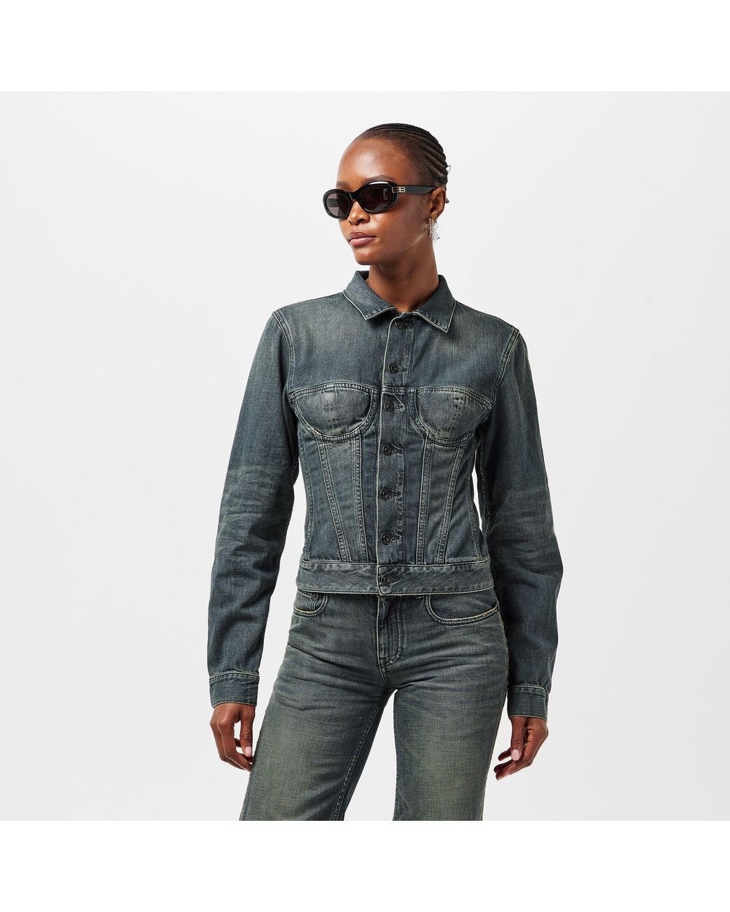 Balenciaga Blue Bal Corseted Denim Jacket