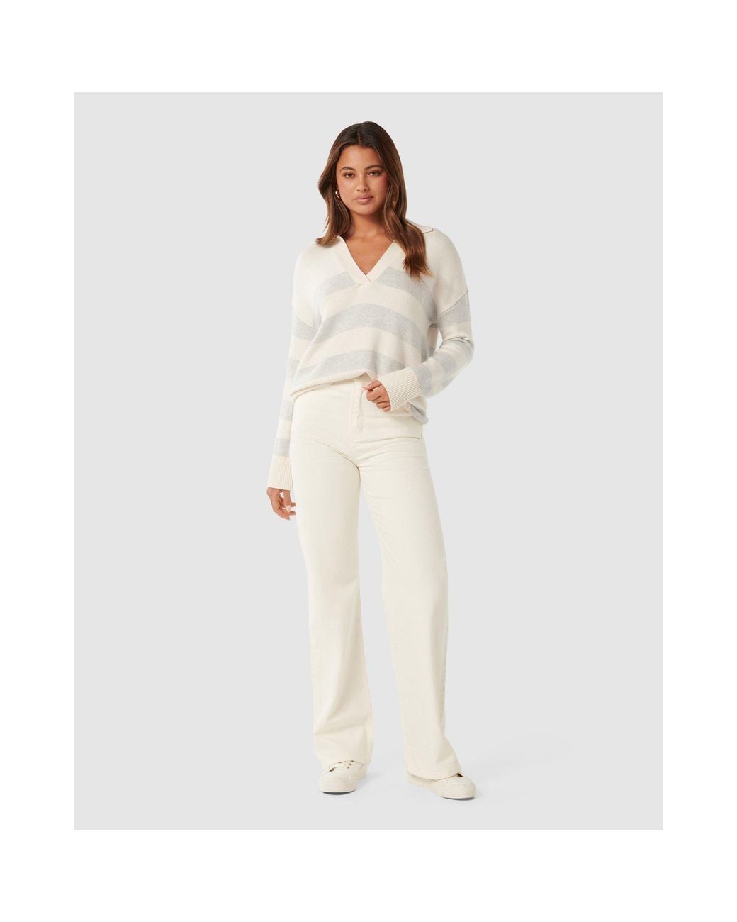 Forever New White Nicole Striped Polo Collar Jumper