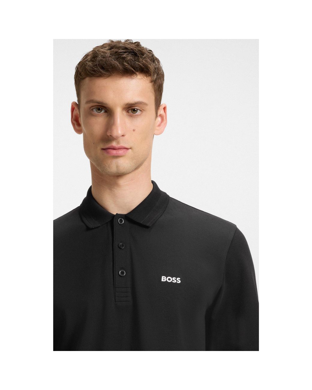 Boss Black Long-Sleeve Polo Top With Logo Detail (Plisy) for men