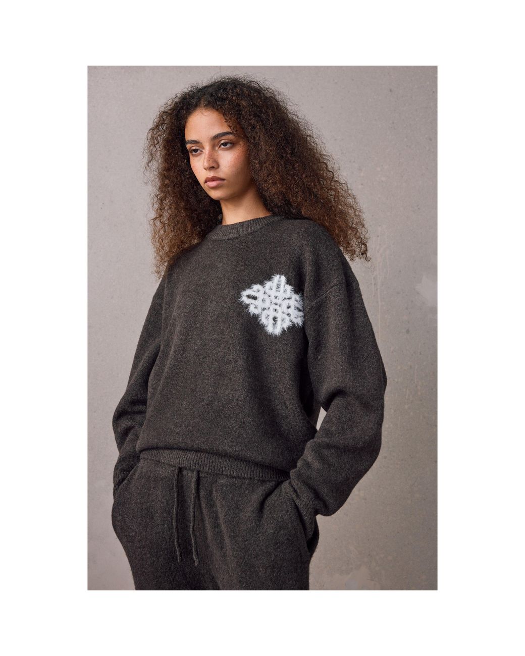 The Couture Club Black Fluffy Oversized-Fit Crew-Neck Jumper