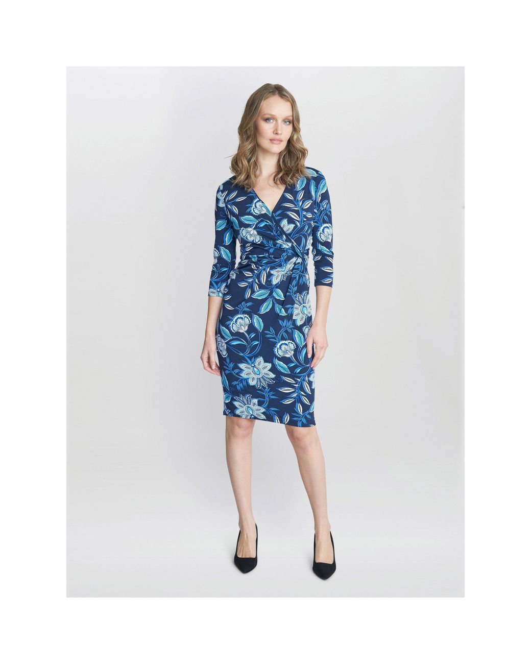 Gina Bacconi Blue Cameron Jersey Wrap Dress