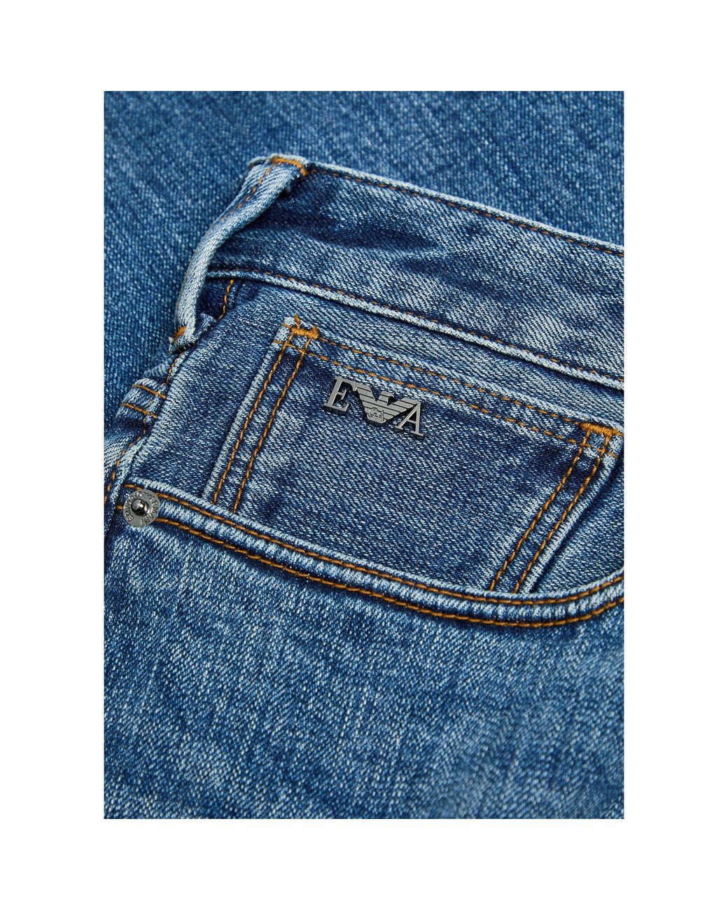 Emporio Armani Blue J06 Cotton Low-Rise Slim-Fit Jeans for men