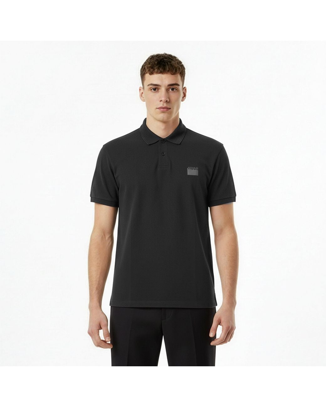 HUGO Black Delastolo Cotton Short Sleeve Polo Shirt for men