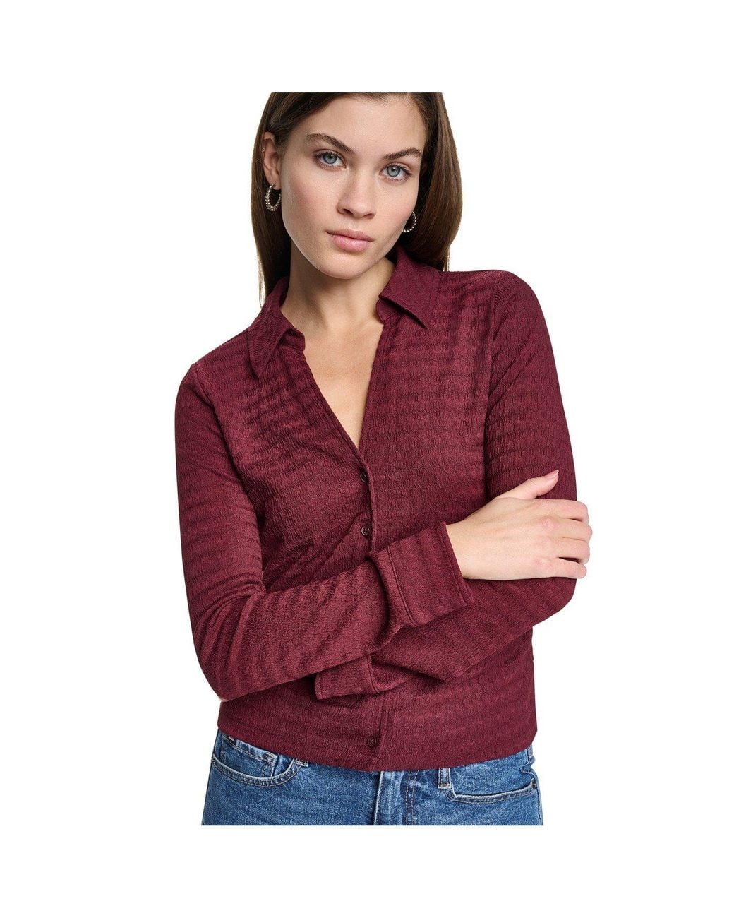 DKNY Petite Fitted Collared Neck Top