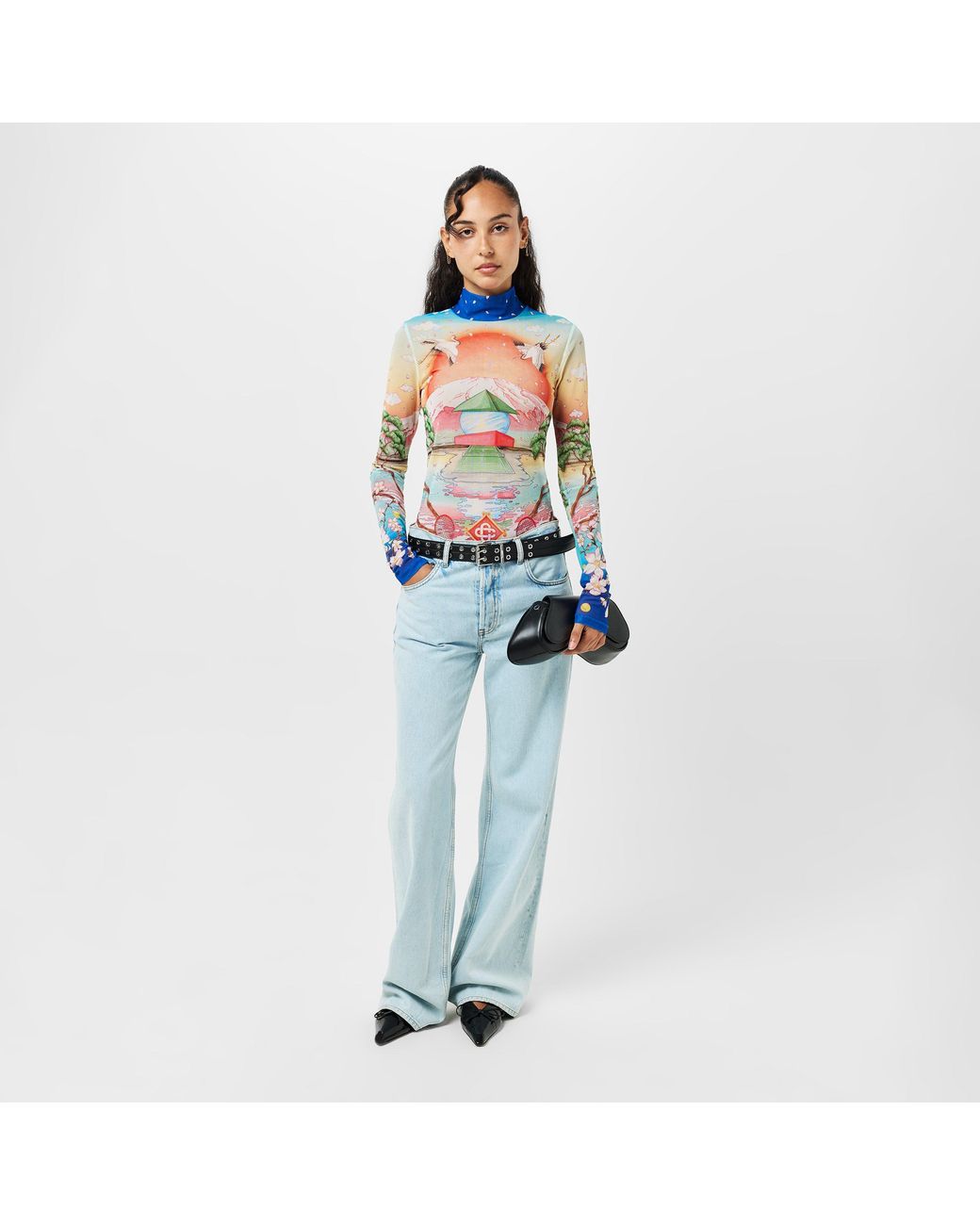 Casablanca Blue Long Sleeve Relaxed Fit T-Shirt