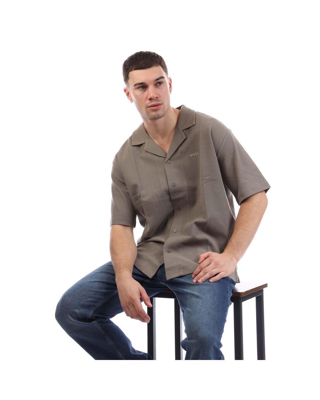 Boss Gray Pe Waffleshirt 10270471 01 Oxford Shirt for men