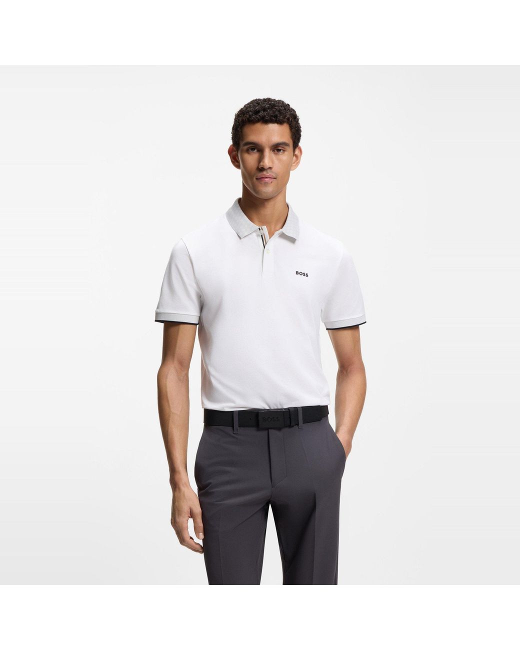 Boss White Chip Paddy Cotton Short-Sleeve Polo Shirt for men
