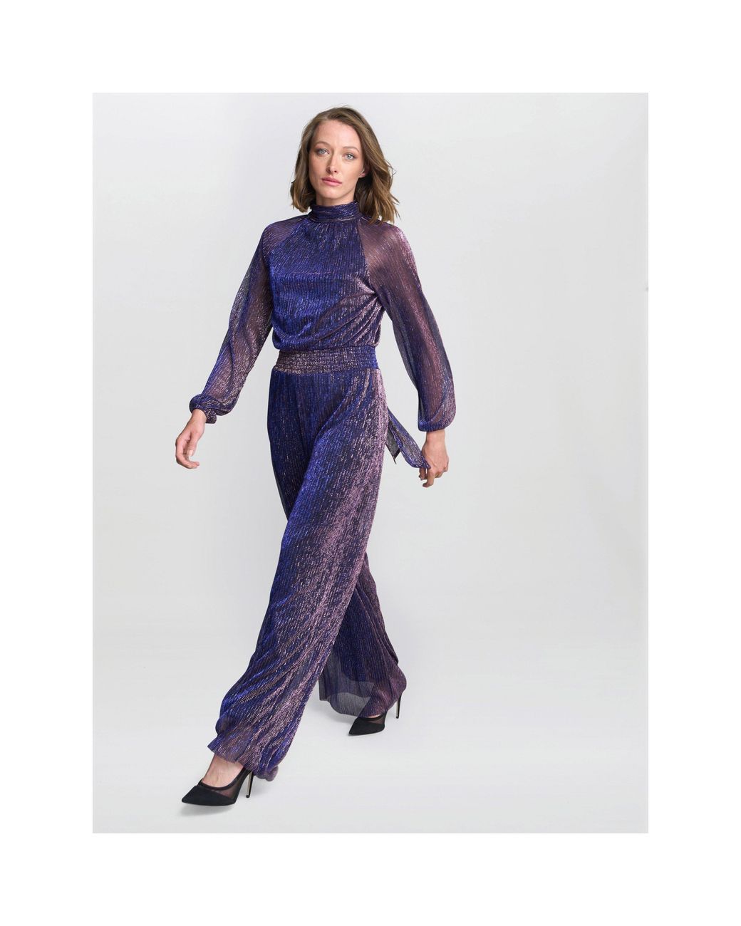 Gina Bacconi Blue Kylie Metallic Knit Jumpsuit