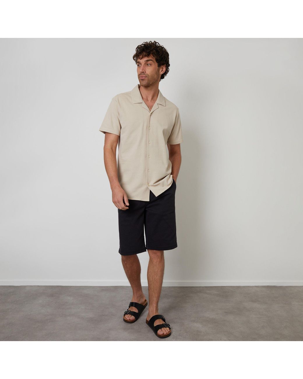 Threadbare Natural Cotton Pique Revere Collar Short Sleeve Shirt for men