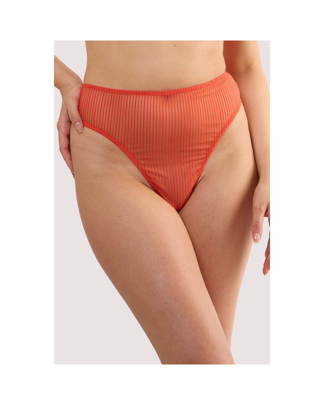 Playful Promises Orange Veronica Microstripe High Waist High Leg Thong