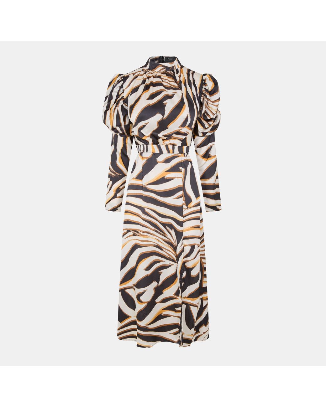 AX Paris Multicolor Print High Neck Long Puff Sleeve Midi Dress