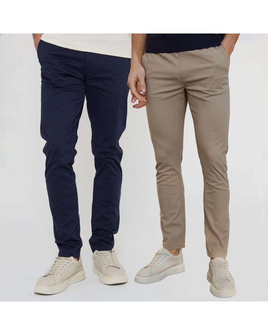 Threadbare Blue 2-Pack Cotton Slim Fit Chino Trousers With Stretch for men