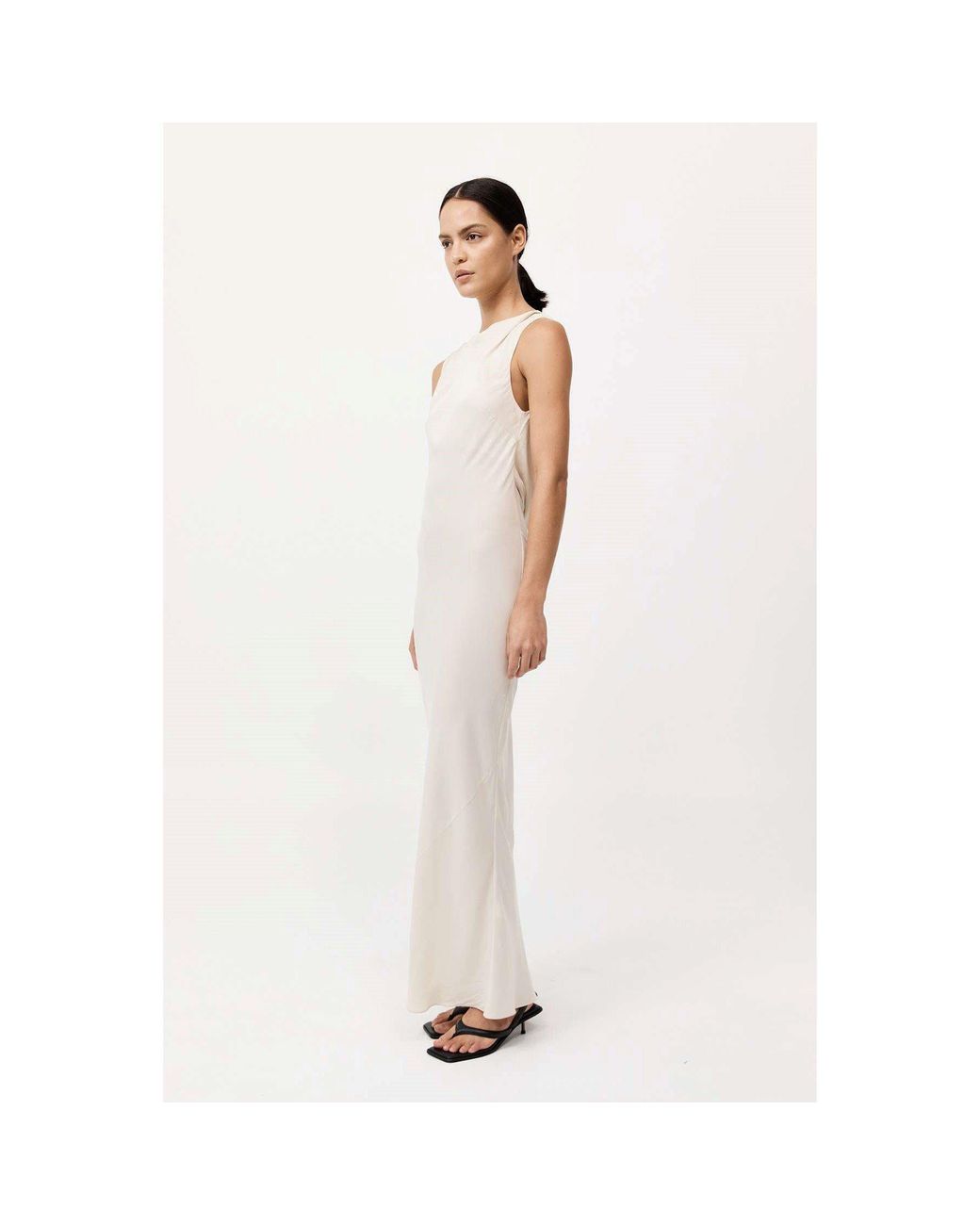 St. Agni White Draped Cowl Maxi Dress