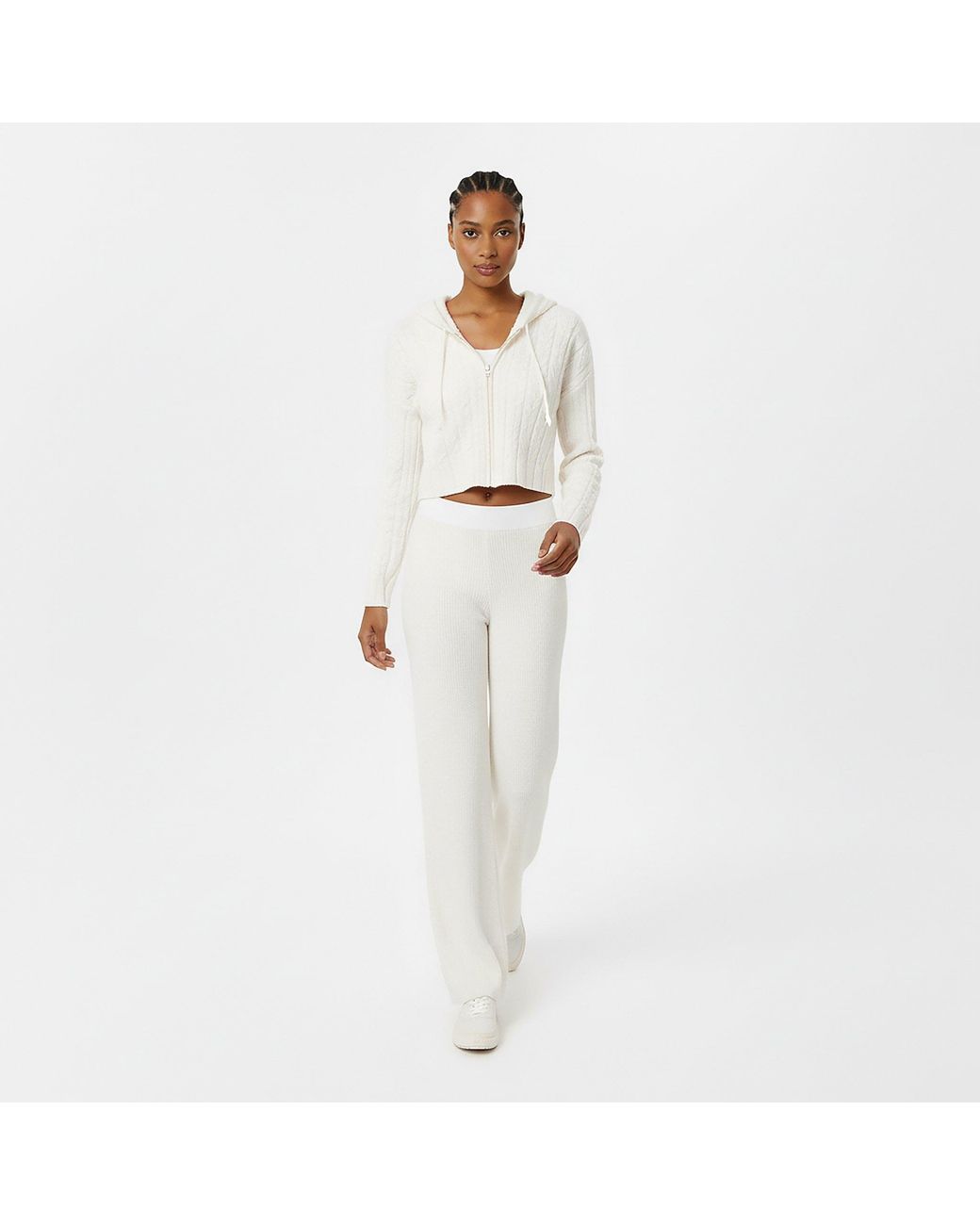 Jack Wills White Full Zip Cable Knit Jumper