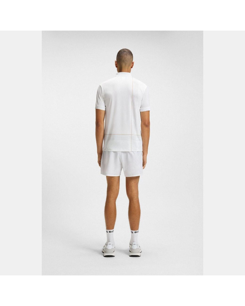 Boss White Active Quick Dry Polo Shirt With Check Artwork for men