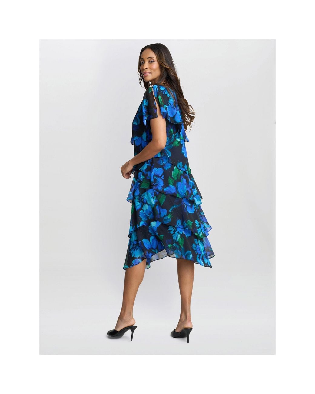 Gina Bacconi Blue Matilda Floral Tier Jersey Dress