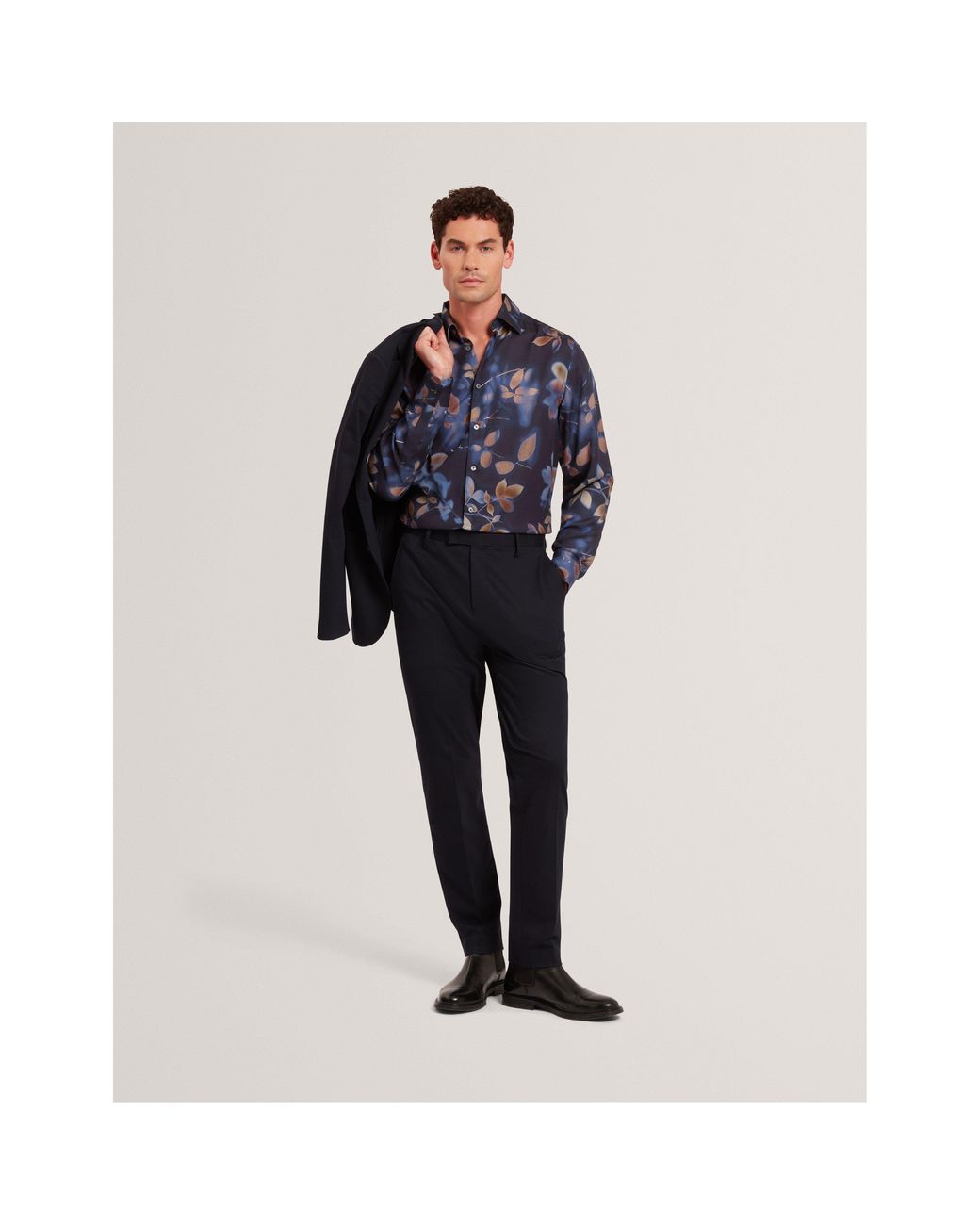 Ted Baker Blue Leaf Print Long-Sleeve Patterned Shirt for men