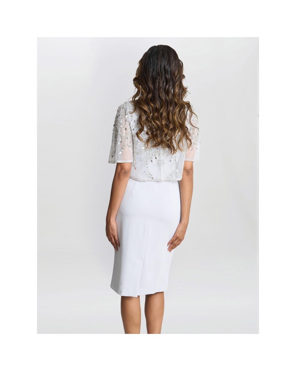 Gina Bacconi White Monica Beaded Jacket With Frill Neck