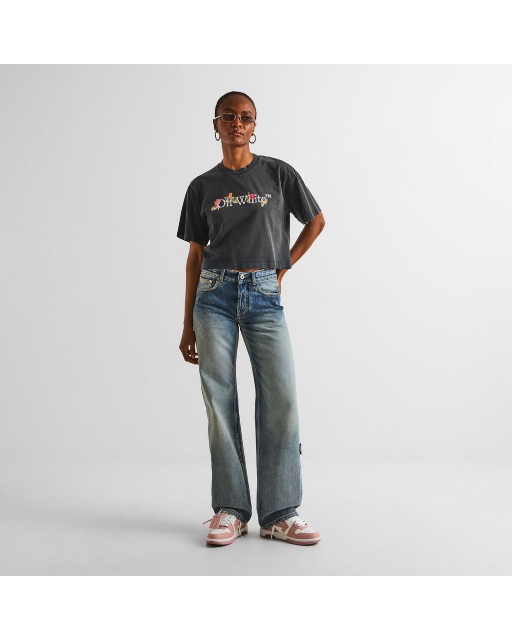 Off-White c/o Virgil Abloh Black Short-Sleeve Floral Cotton Cropped T-Shirt