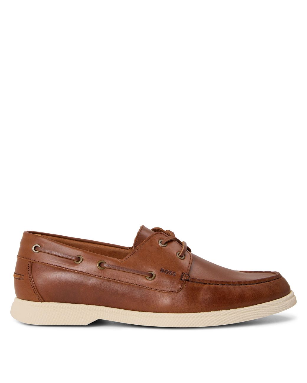 Boss Brown Classic Leather Boat Shoes for men