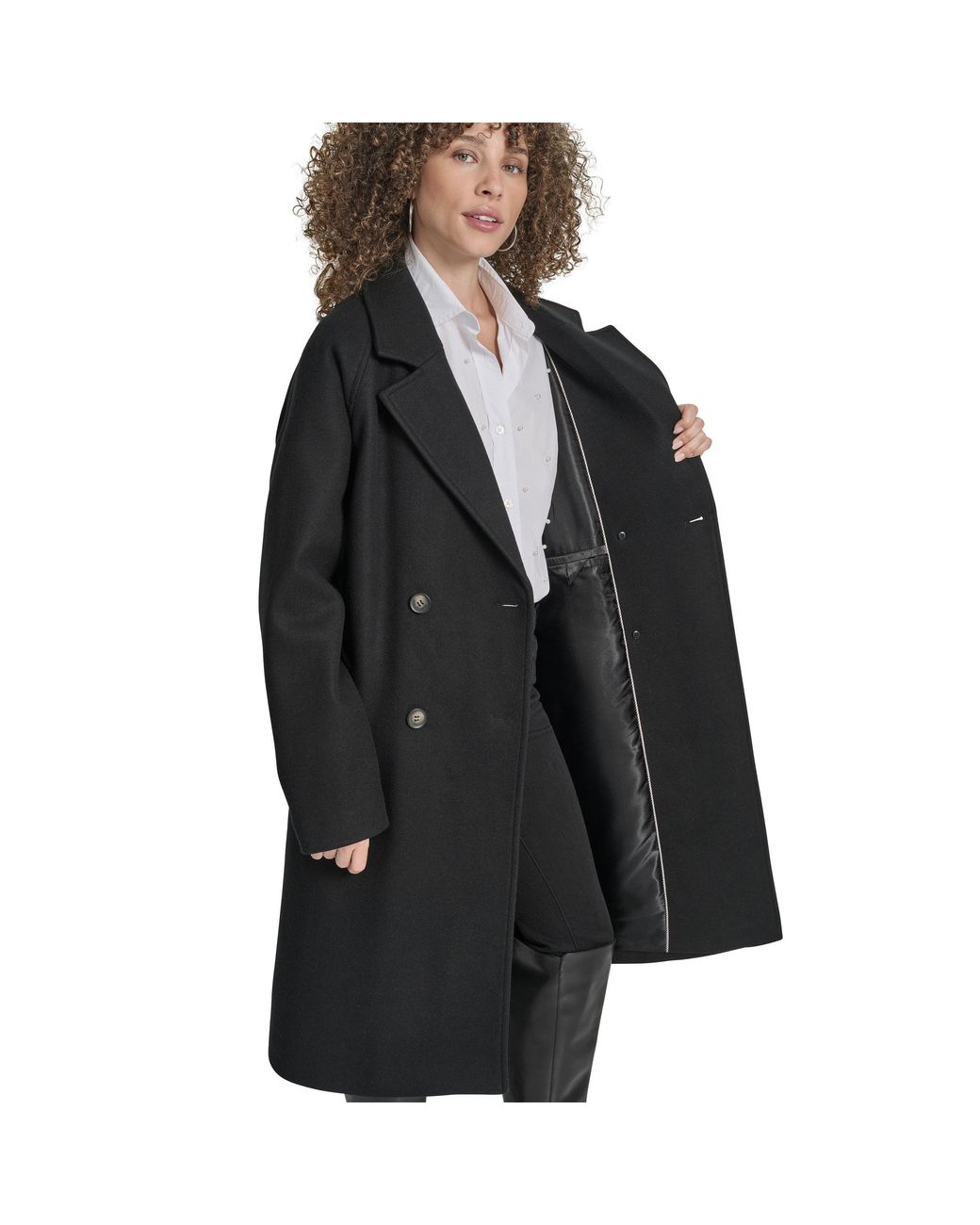 DKNY Black Wrap Overcoat