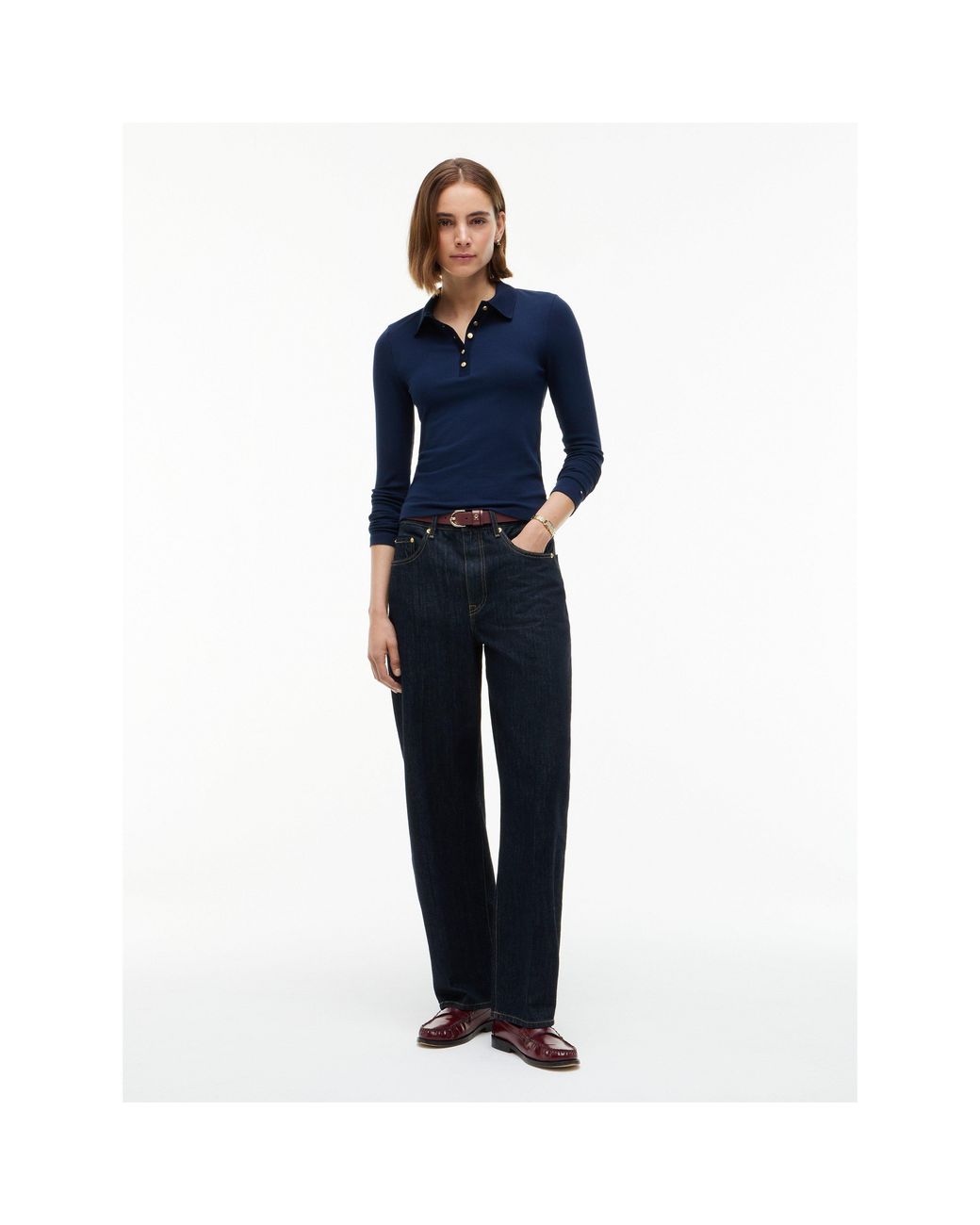 Tommy Hilfiger Blue Rib Long-Sleeve Polo Shirt