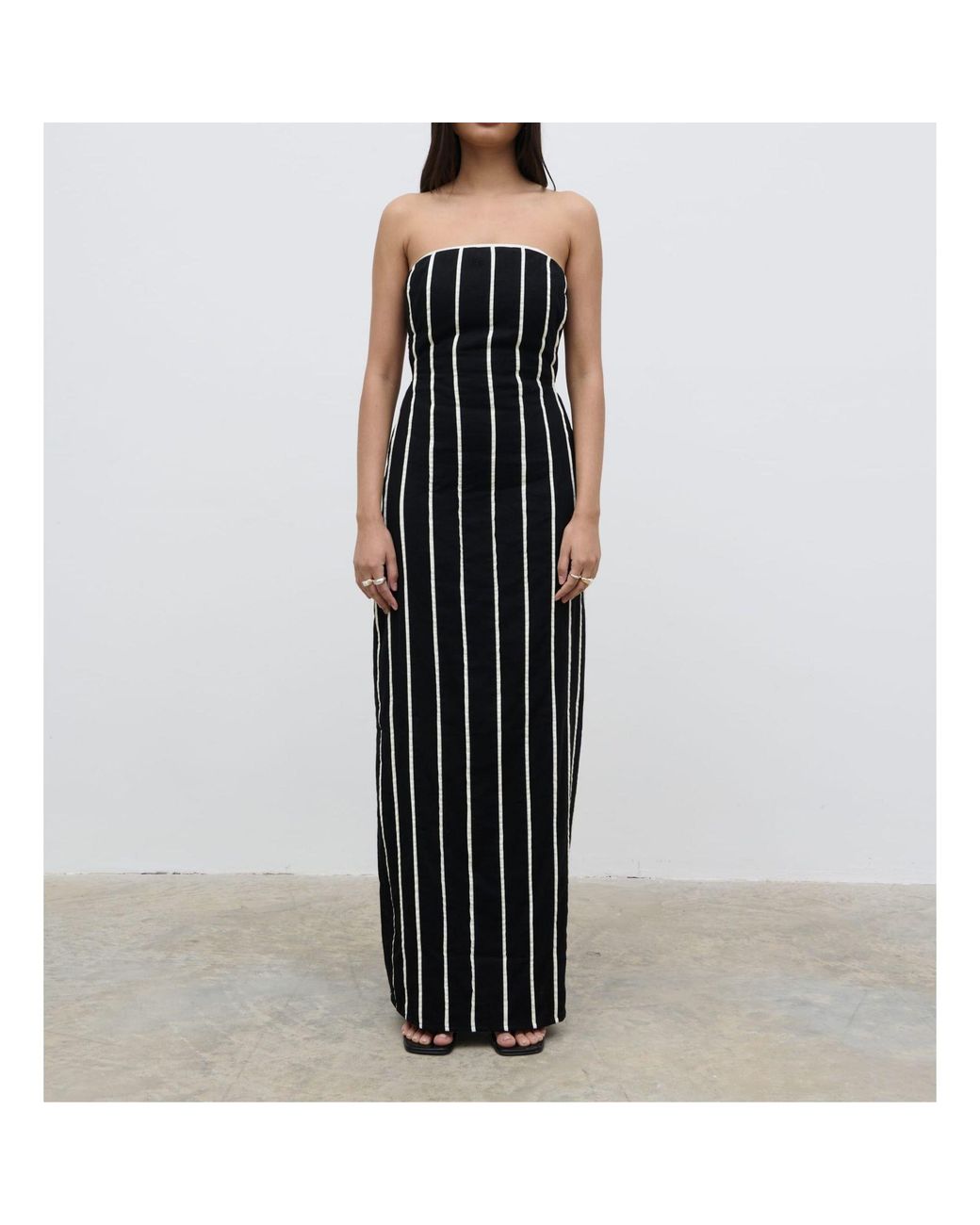 Pretty Lavish Black Penny Piped Striped Cotton Bandeau Maxi Dress