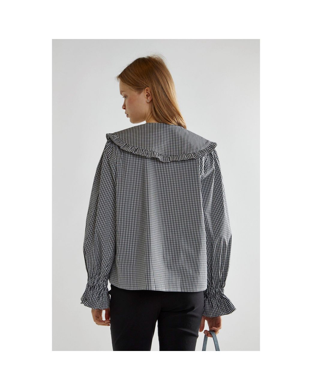 Glamorous Gray Gingham Statement-Collar Blouse