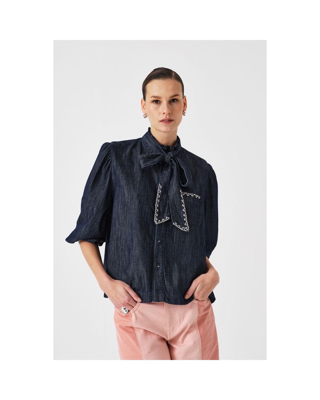 seventy + mochi Blue Poet Long Sleeve Blouse