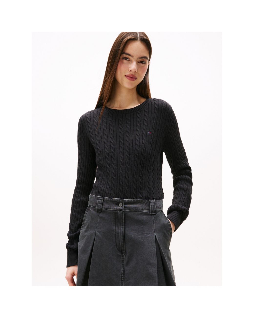 Tommy Hilfiger Black Cable Knit Crew Neck Jumper