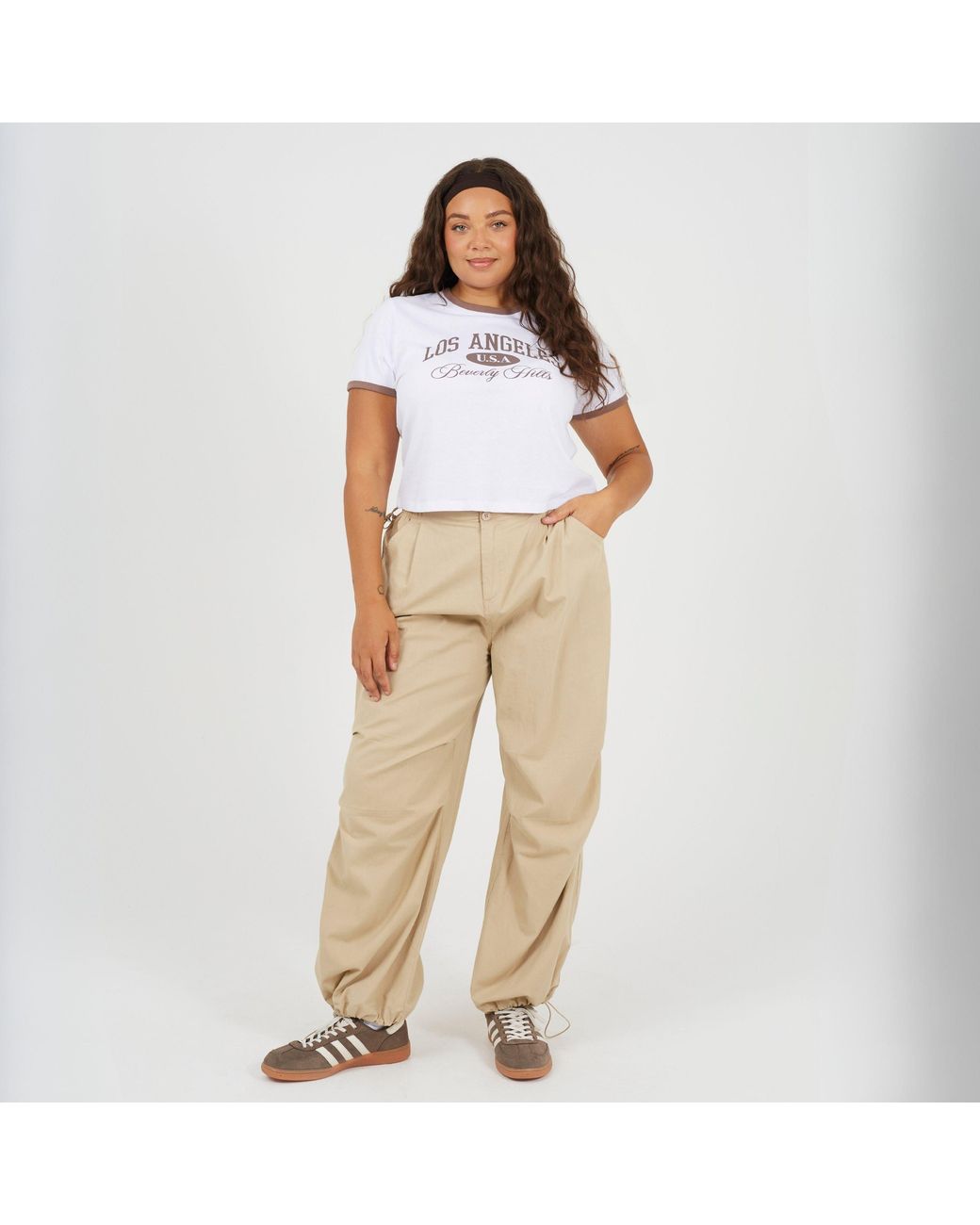 Brave Soul Natural Plus Size Utility Cargo Parachute Trousers