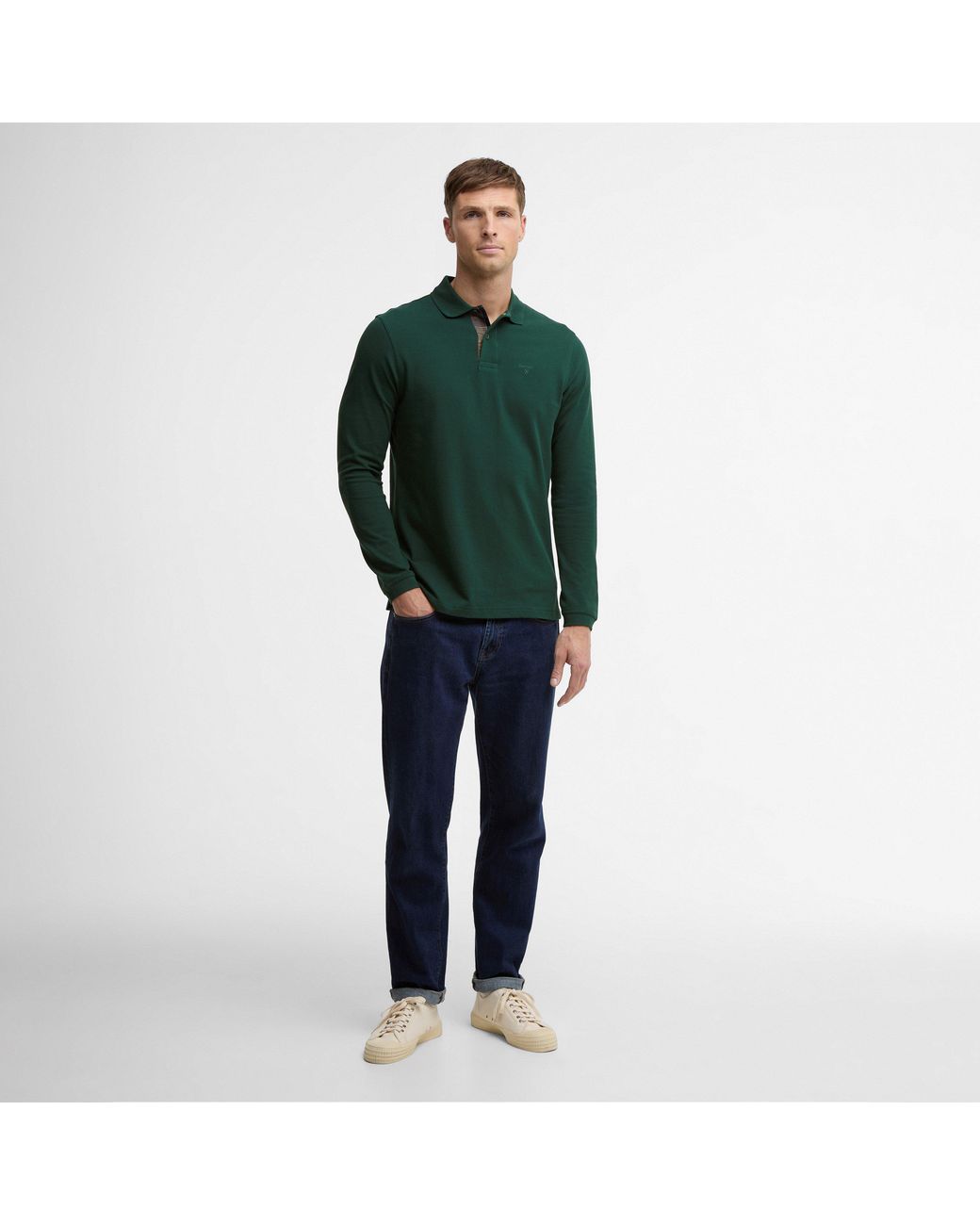 Barbour Green Essentials Long Sleeve Polo Shirt for men