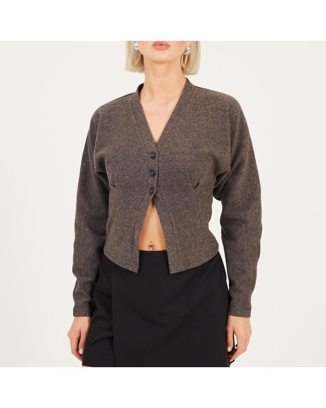 Brave Soul Gray Ladies Long Sleeve Button Down Top