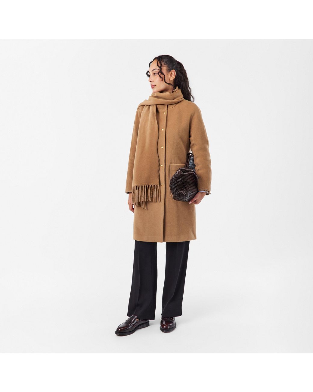 Donna Karan Brown Dkaran Scarf Draped Overcoat